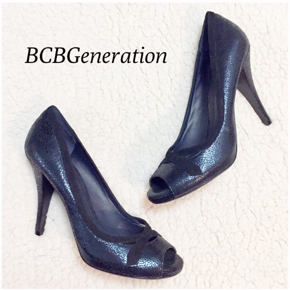 BCBGeneration Shoes - Bcbgeneration Metallic Blue Pebbled Open Toe Pumps